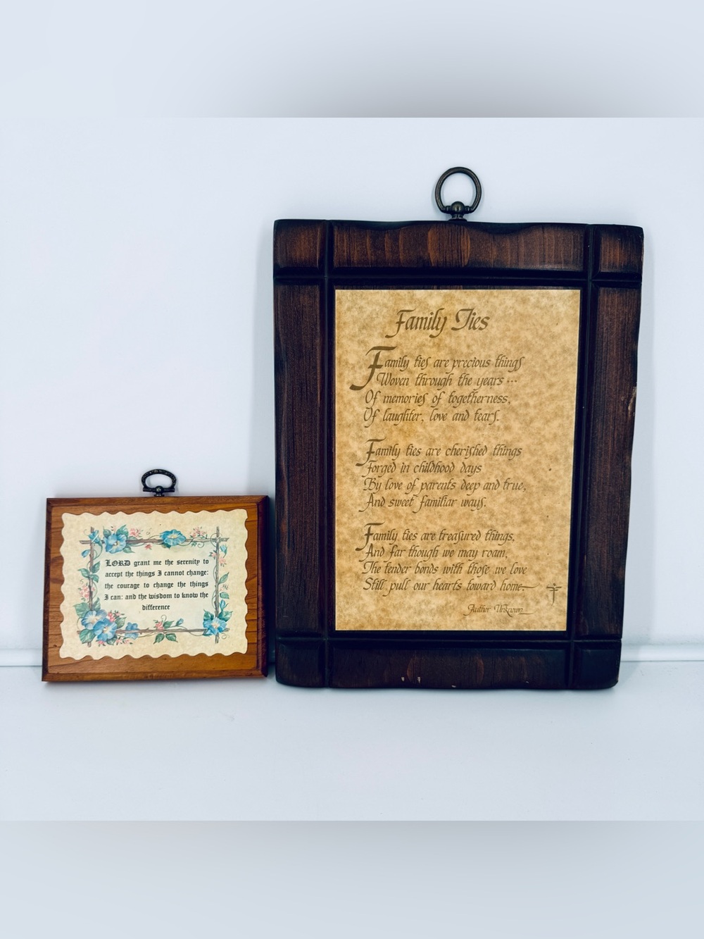 Vintage Wooden Wall Plaques Cottage Core Retro Family Serenity Pair